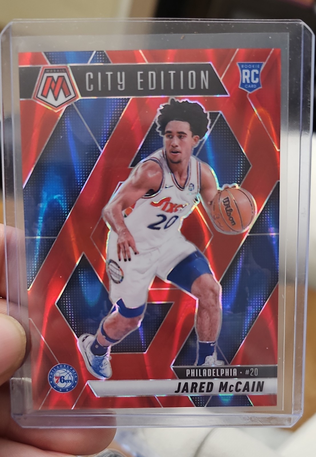 2024-25 Panini Mosaic - City Edition Jared McCain Red Seismic Mosaic Prizm /299 