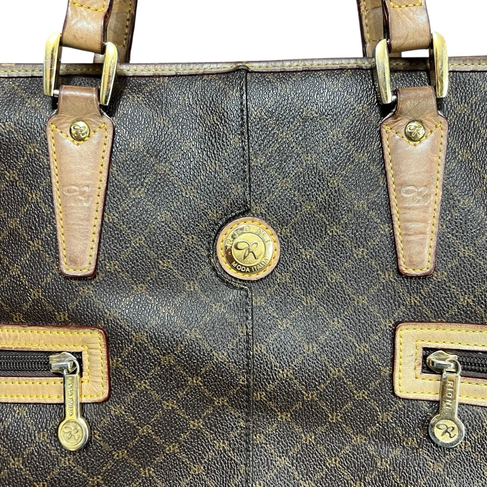 RIONI Large Tote Shopper Monogram Leather Coated Canvas Quiet Luxury Italy Brown - Image 2 of 4