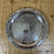 Vintage Wm Rogers 171 Silver Plated Ornate Floral Serving Tray 12.25"