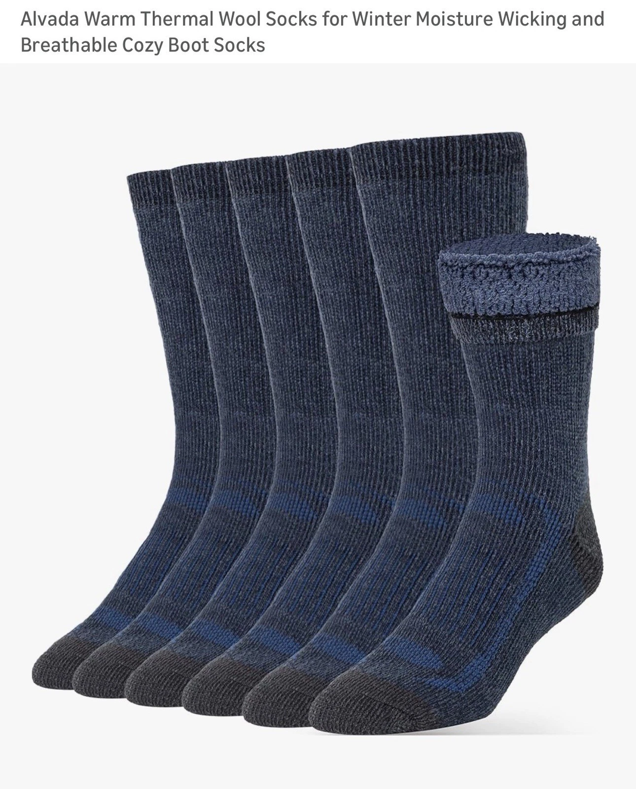 Alvada Thermal Wool Socks Moisture Wicking, Breathable, Warm, ML - 6 PAIRS