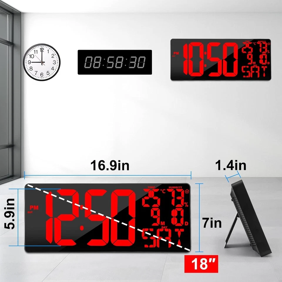 Oversized] 18" Large Digital Wall Clock with Remote Control, Auto-Dimming Dig... - Image 3 of 4