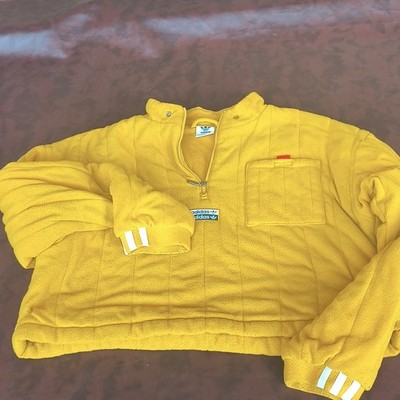 adidas Men's Yellow Short Windbreaker Jacket Half Zip Chest Pocket Striped Cuffs