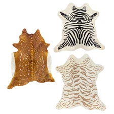 Mini Cowhides - Baby Zoo Rugs Printed Cowhide Cutout Zebra, Snow Tiger, or Axis 