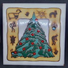 Tribal Christmas Tree Ceramic Art Tile Trivet Master Works Made in USA