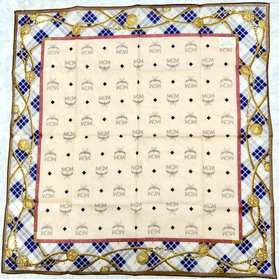 MCM mini scarf handkerchief cotton monogram plaid bag backpack purse hair neck
