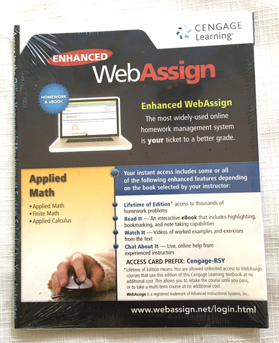 Enhanced Webassign Access Code Applied Math Calculus Homework Code EBook Sealed