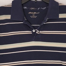 EDDIE BAUER POLO SHIRT MENS LARGE L BLUE STRIPE SHORT SLEEVE REGULAR FIT
