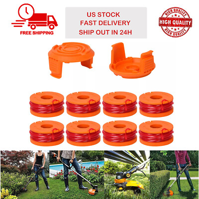 8PCS String Trimmer Spool Line+2*Cap Cover For WORX WA0010 For Weed Eater Edger