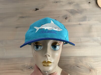 Vintage SeaWorld Shark Snapback Hat Black Teal USA Embroidered Cap Retro Vintage Sea World Shark Adjustable Embroidered Baseball Hat  main image 4