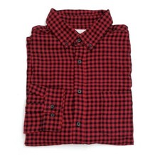 Men  s Goodfellow Standard Fit Button Down Shirt Size L Red Pop Mini Check