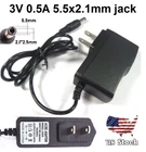 3V 0.5A 500mA AC Adapter DC Power Supply Charger Cord 5.5x2.1mm Plug Cable