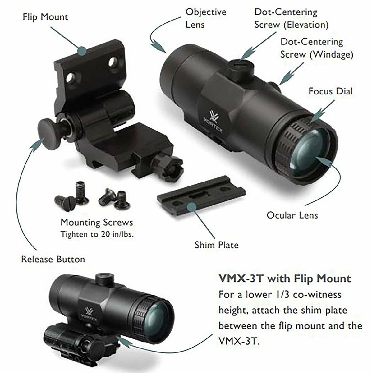 Vortex Optics VMX-3T with Flip Mount Waterproof Magnifier