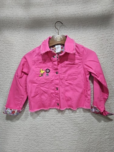 Garanimals Peanuts Snoopy Woodstock Pink Jean Embellished Jacket Girls Sz 10 - Picture 10 of 13