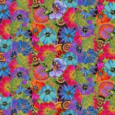 Laurel Burch Earth Song Packed Wild Flowers Multicolor Fabric By the FQ - 1/4 YD