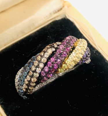 Sterling Silber Multi Edelstein Ring Wickel Topas Citrin Gr.5 Vintage Schmuck
