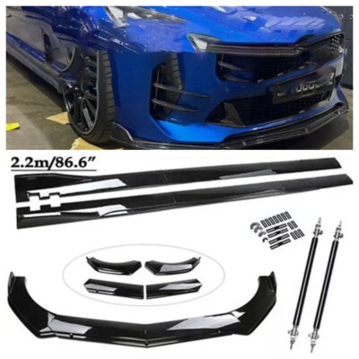 For Kia Stinger 2018-23 Black Front Bumper Lip Splitter +Side Skirt+Rods Set US