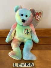 PEACE Bear Ty Dyed Beanie Baby PE Unique 1996 Blue Forehead 101 Stamp tush tag