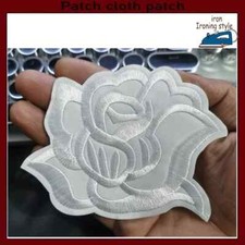 IRON ON PATCH APPLIQUE - WHITE Rose  1 3/4 x 1 1/2-inch FREE SHIPPING