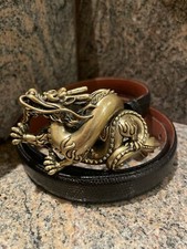RARE  Kieselstein-Cord Art Bronze Dragon Buckle With Black Lizard Belt Size 5