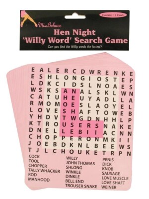 Hen Night ''Willy Word'' Suchspiel - enthält 12 Karten - perfekt für Junggesellinnenabschied 