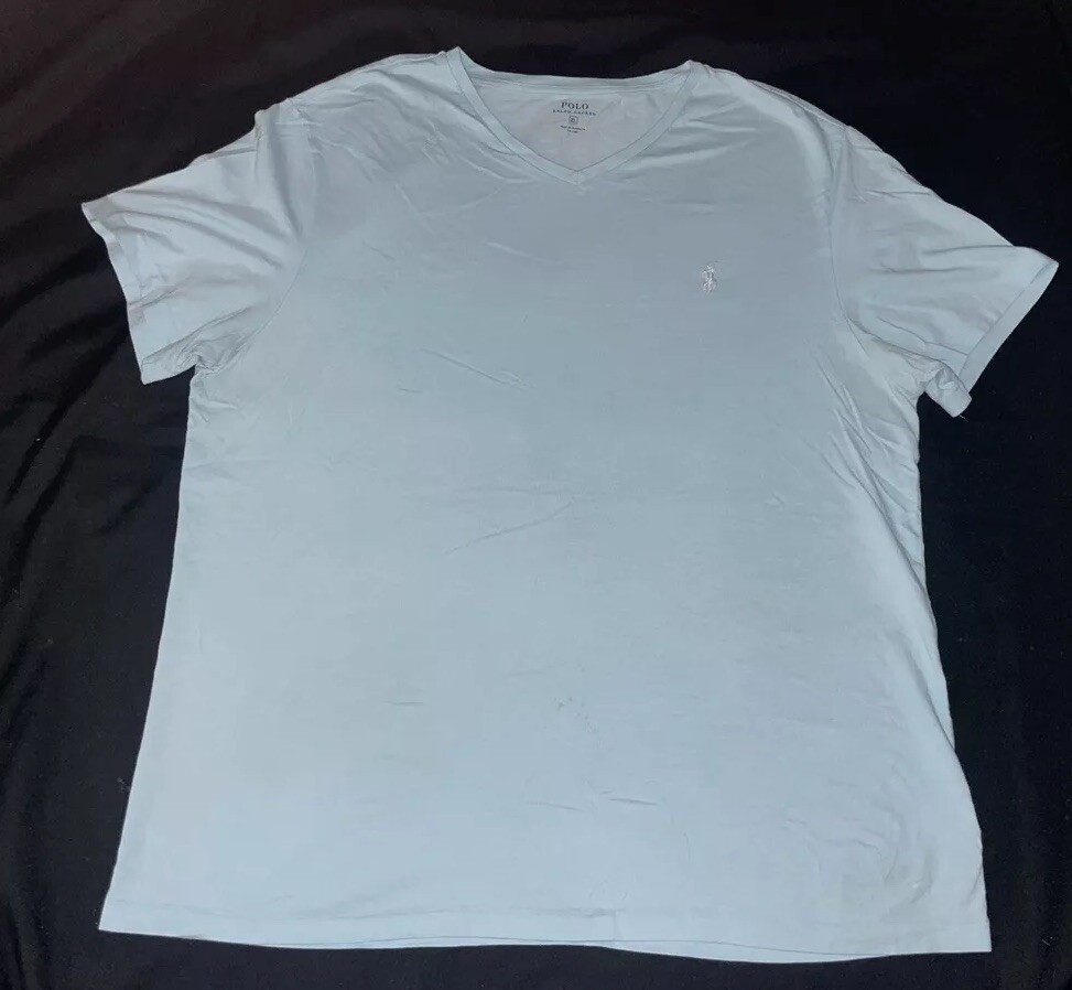 Ralph Lauren uomo XL maglietta polo BLU scollo a V LOGO pony punto singolo SS TEE
