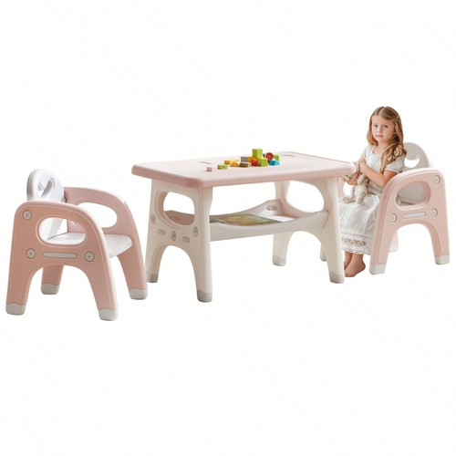 Kids Table And Chair Set, Plastic Children Activity Table With 2 Chairs-Popular - Picture 13 of 26