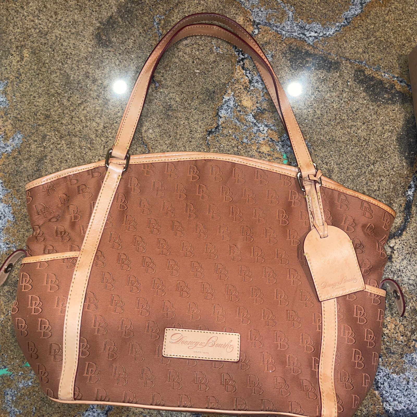 DOONEY & BOURKE Tan DB Logo Canvas & Leather Larg… - image 1