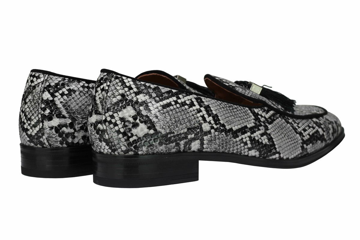 Mens Black White Snakeskin Print Effect PU Leather Tassel  display picture 1