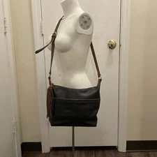 Vintage Retro Leather Crossbody Purse Bag by ili New York Brown & Black