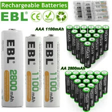 EBL AA AAA Rechargeable Batteries 2800mAh 1100mAh NI-MH 1.2V  Lot