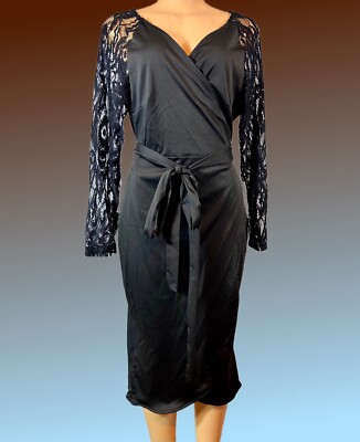 New Lace long Sleeves Womens Black Wrap Dress - size 1X | eBay