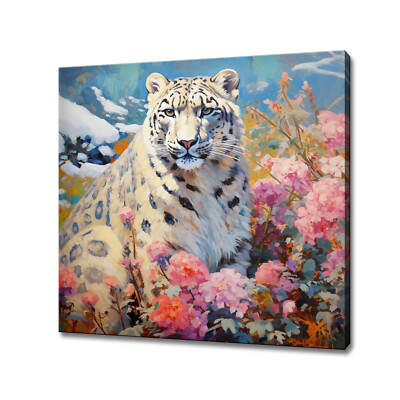 Schneeleopard Leinwandbild bunt Wandbild Tier Wildkatze Bild Geschenk