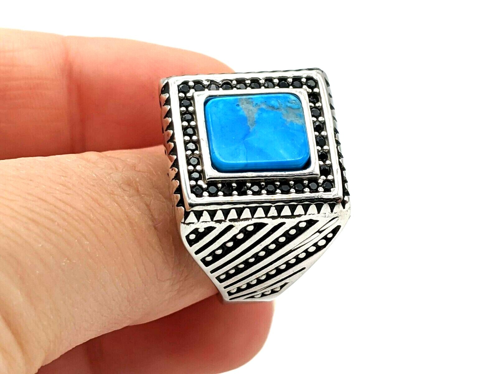 Men's 925 Sterling Silver Turquoise Ring Size 11 US | eBay