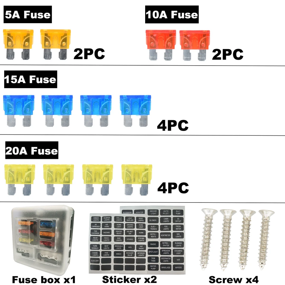 6-Way 12V/32V Auto Marine Car Power Distribution Blade Fuse Holder Box Block US☆ - Image 4 of 4