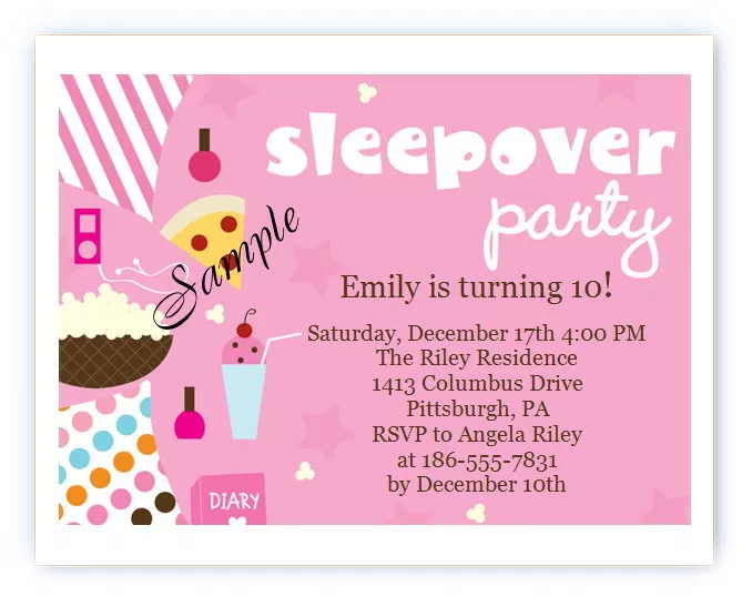 12 Personalized Custom Girl Girls Slumber Party Sleepover Birthday  Invitations