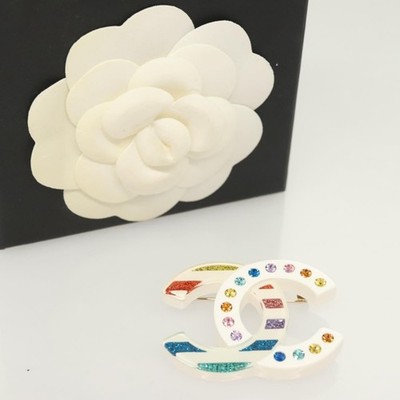 希少✨CHANEL Cocomark Bijou Crystal Brooch CHANEL COCO Mark Rhinestone Brooch plastic White CC Auth BA3099 | eBay