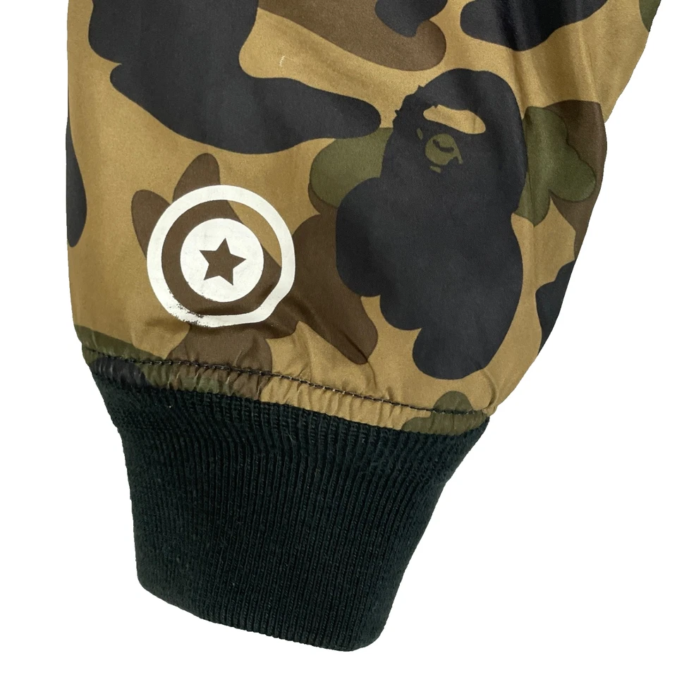 Bape A Bathing Ape Shark MA-1 Black Camo Sleeve Bomber Jacket Coat Embroidered - Image 3 of 4