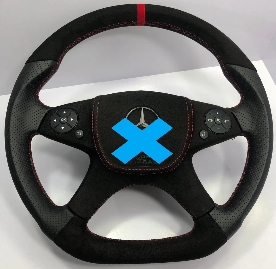 Rueda inferior plana Mercedes AMG Alcantara + cuero puntada roja W204 W207 W212 Foto 4 de 4