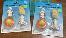NOS Vintage Space Odyssey Candles Cake Decorations Astronaut Planet Star 2pkgs.