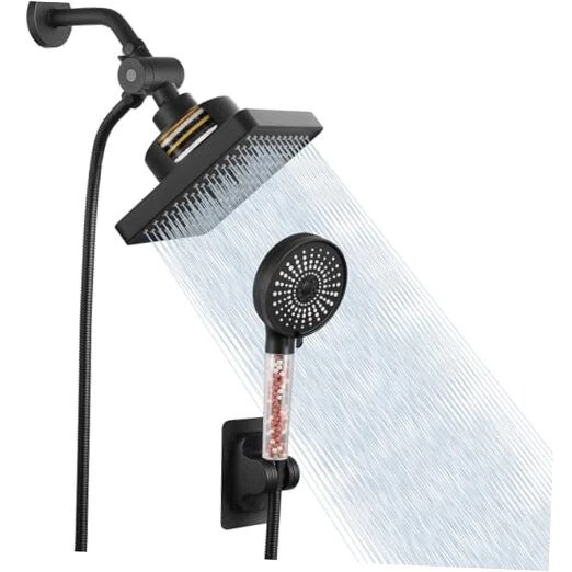 Filtered Shower Head with Handheld Combo, High Pressure Rain Matte Black