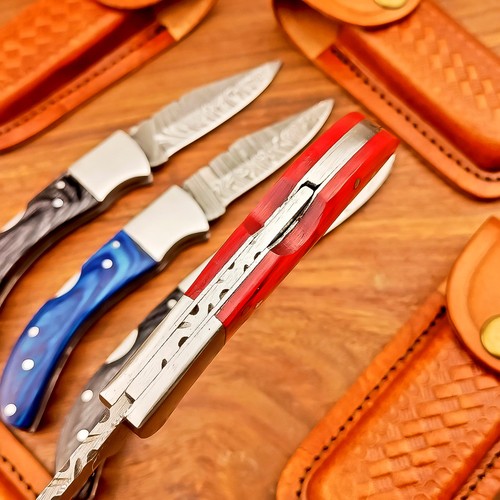 LOT OF 4 PCS! HANDMADE Premium Damascus Pocket Folding Knife BACK LOCK, IS-4901 - Picture 8 of 12
