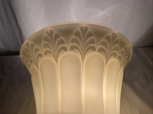 Vtg Glass Torchiere Lamp Shade Art Deco Mid Mod Ivory Cream Leaf, 3 1/2" Fitter - Picture 1 of 21