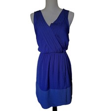 Zara Basic Womens Royal Blue Pleated Surplice Sleeveless Dress Size S Small