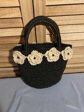 Borsa donna vintage fantasia bianco e nero carta fiori intrecciata paglia