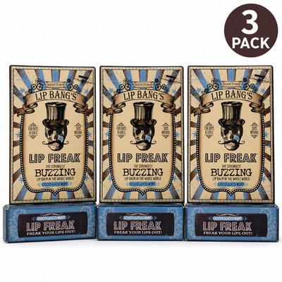 Lip Bang's Lip Freak Buzzing Lip Balm Coco-Loco-Mint 100% Natural 3 Pack Bundle