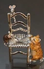 Saturno Silver and Enamel Cat and Mice on Chair-Fully Hallmarked Sterling Silver