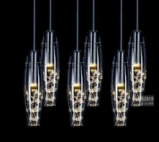 Modern LED Crystal Long Glass Ceiling Light Kitchen Lamp Chandelier Bar Lighting