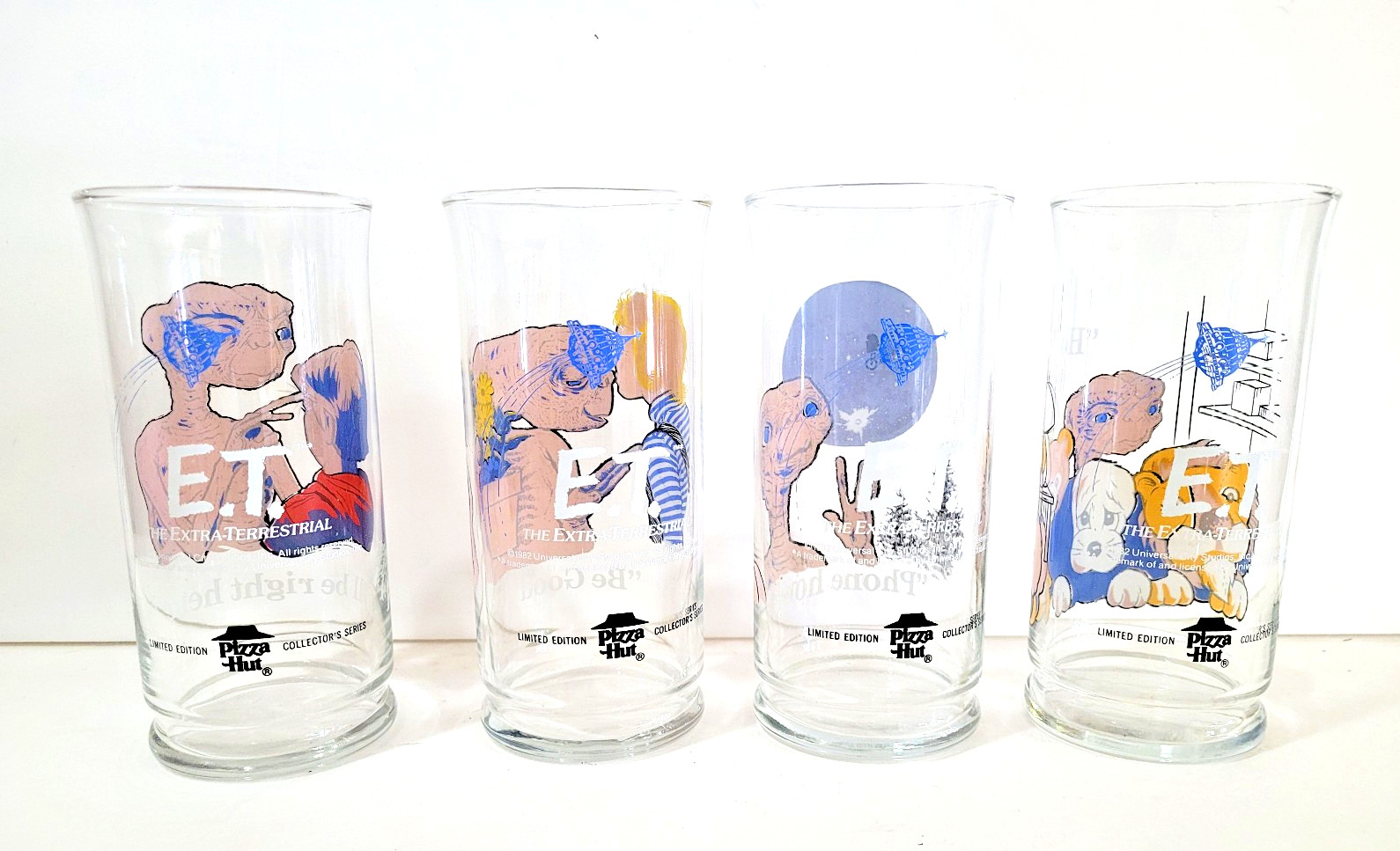 Vintage Set of 4 1982 E.T. Limited Edition Pizza Hut Collector's Series Glass