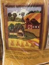 Vintage Creative Circle Needlepoint Kit HARVEST TIME Farm Barn Windmill Fields