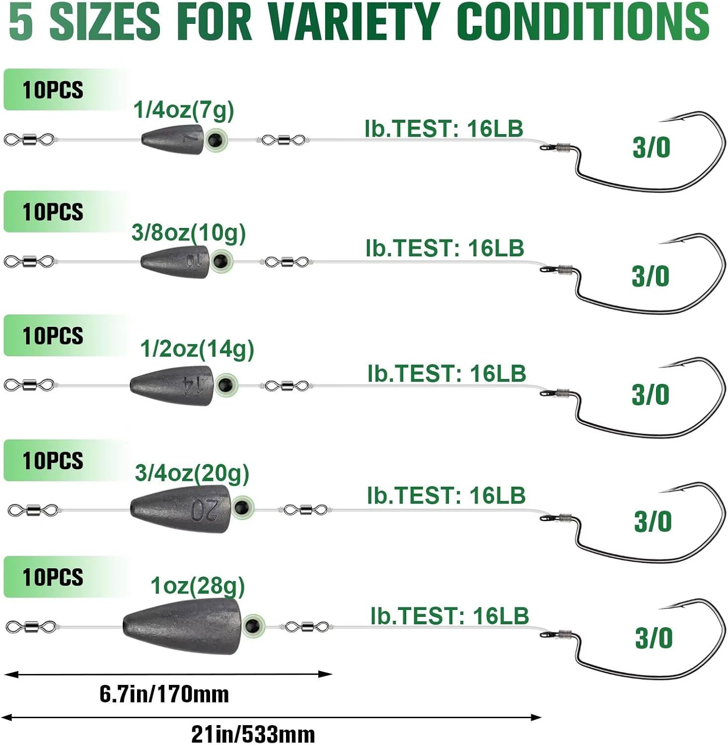Dovesun 10/5PCS Ready Tied Carolina Rig Kit for Bass Fishing Catfish Rig Catfish